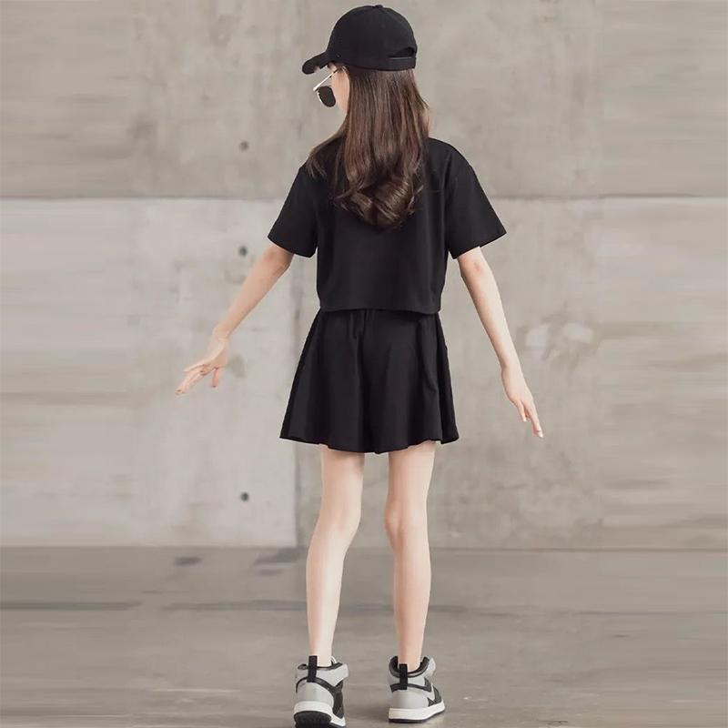 Girls' Sports Suit Summer Net Celebrity Foreign Atmosphere Big Boy Short-sleeved T-shirt Casual Shorts Two-piece Suit