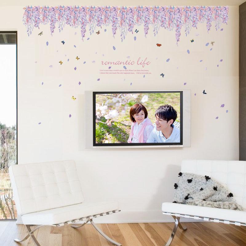 [Wall sticker] new design romantic purple wisteria flowers home decoration wall stickers indoor deca