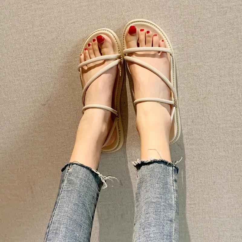 Sandals Female Students Korean Harajuku Style Shoes Summer Wear All-match Flat-bottomed Junior High School Ladies Shoes