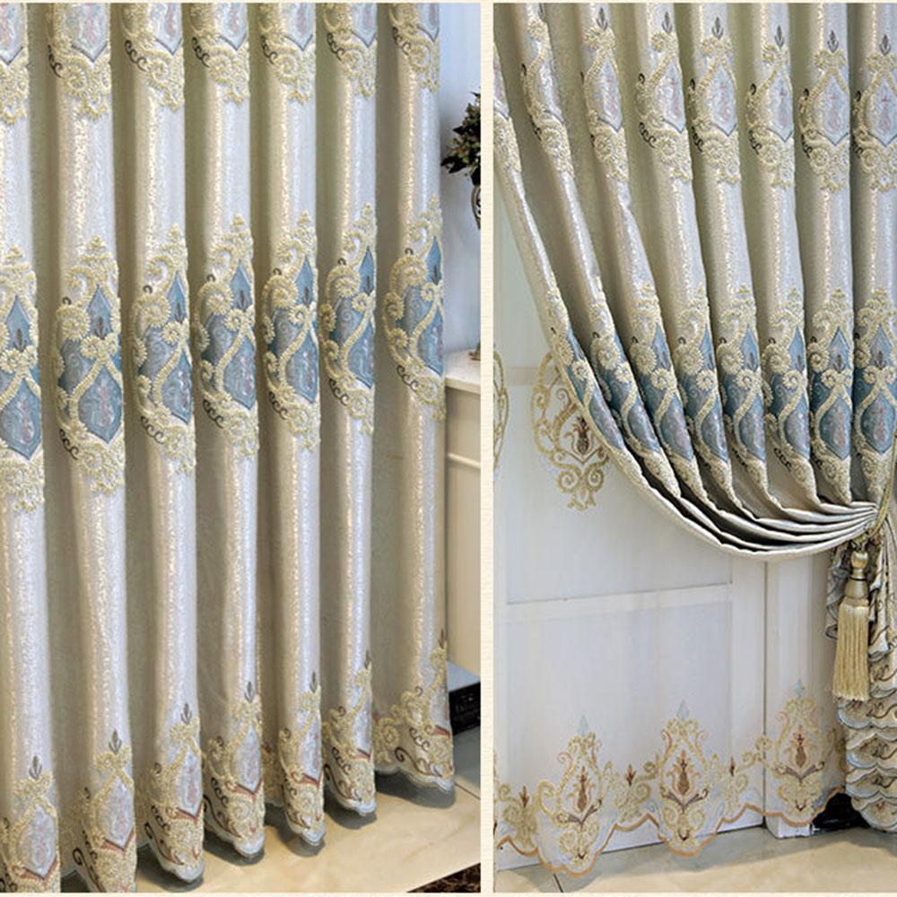 1/2pcs Luxury European-style Embroidered Thick Curtains for Living Room Balcony Bedroom Two-layer Blackout Curtain