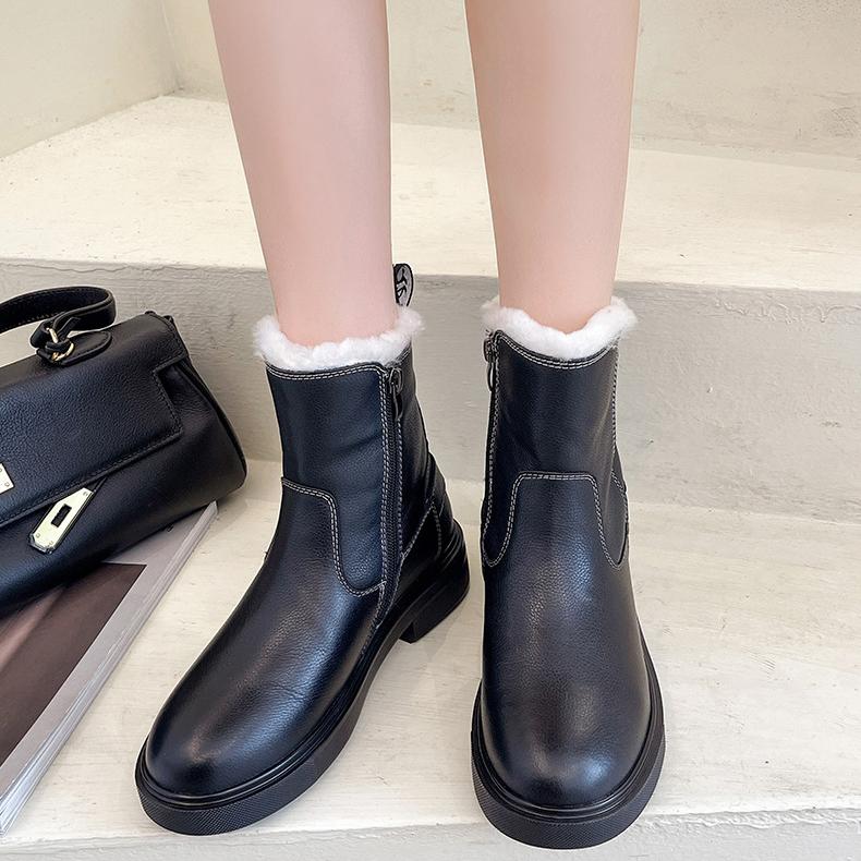 Fur Boots Women Winter Shoes Genuine Leather Ankle Booties Black Fashion Plush Warm Platform Shoes Snow Boots