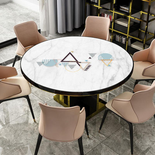 Pvc Round Coffee Table Mat Plastic Tablecloth Nordic Marble Pattern Round Table Tablecloth Waterproof and Anti-scalding Soft Glass Table Mat