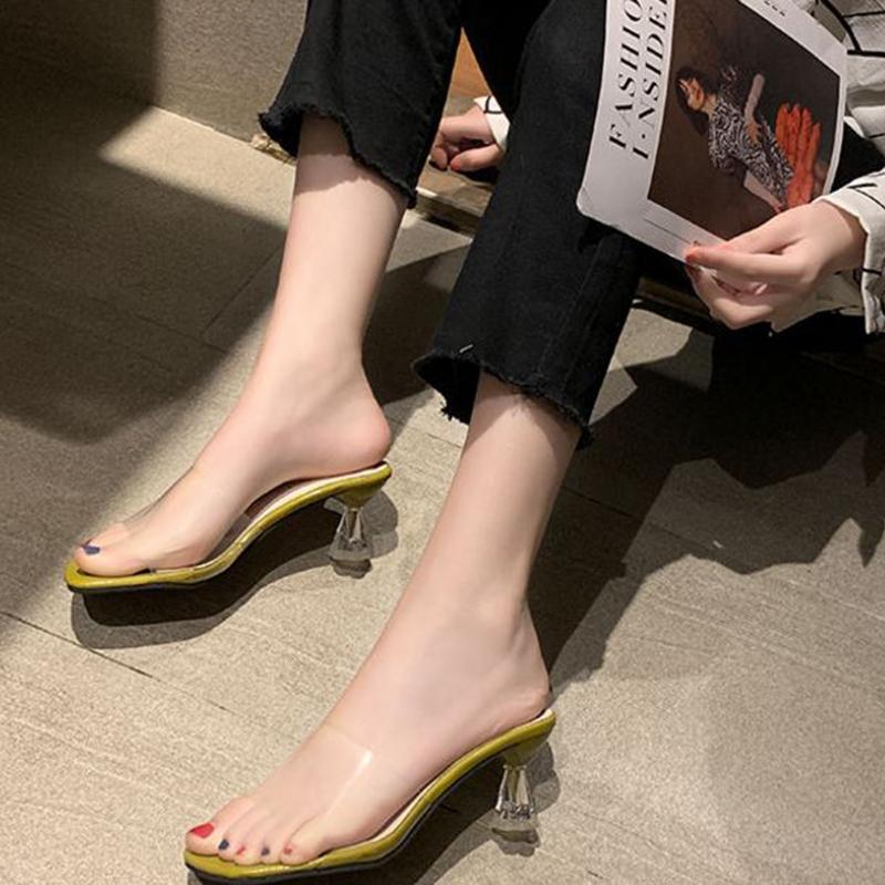 Transparent High Heels Women Square Toe Sandals Summer Shoes Woman Clear High Pumps Wedding Heels Slippers
