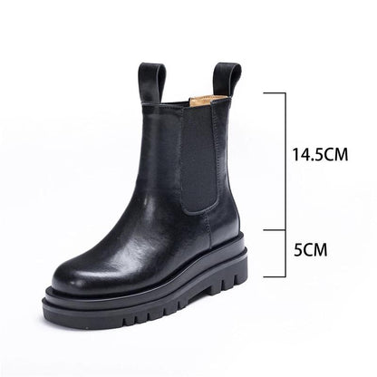 Chelsea Boots with Fur Winter Shoes Women Black Ankle Boots Fashion Leather Booties Platform Chunky Boots Velvet Warm Shoes