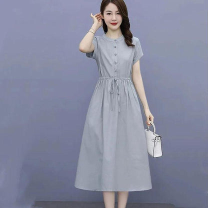 Women's Summer Dress Solid Color Round Neck Skirt Women's Large Size Mid Length A-Line Skirt