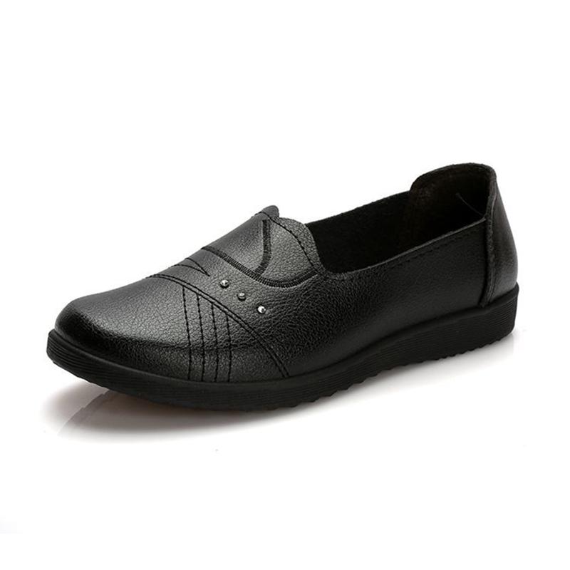 Soft Leather Mother Shoes Beef Tendon Soft Bottom Work Shoes Women's Flat Bottom Slip-on Comfortable Single Shoes Non-slip Casual Leather Shoes
