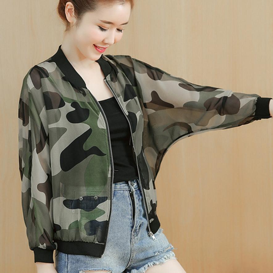 Chiffon Jacket Summer Thin Loose Camouflage Long-sleeved Sun Protection Clothing Female Bat Shirt Short Baseball Uniform