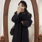 Woolen Coat Women Mid-length Winter Korean Thick Cotton Hepburn Style Black Woolen Coat Temperament