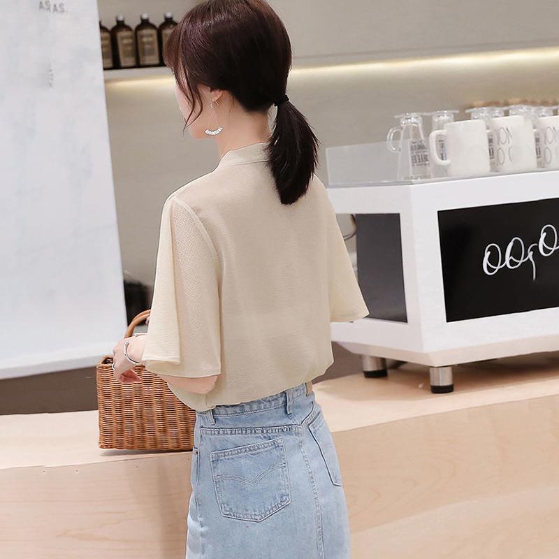 Chiffon Shirt Ruffled Short-sleeved Short-sleeved Women's Loose Plus Size Blouse Elegant and Sweet Cute Chiffon Fabric Light and Breathable