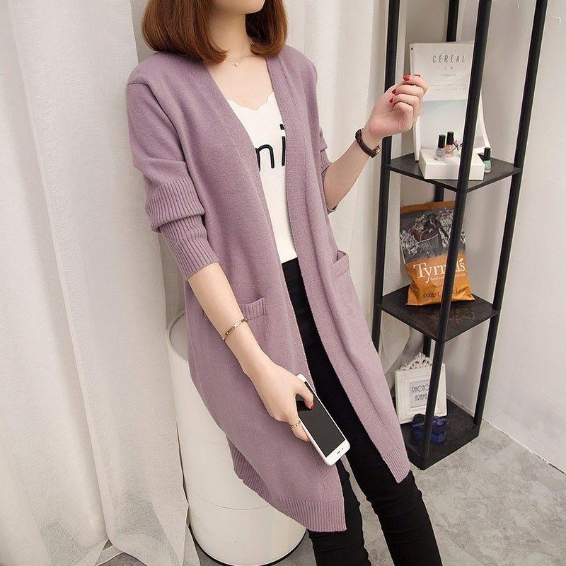 Winter Knit Sweater Cardigan Women's Mid-length Sweater Coat Thick Korean Version Loose Outer Gray