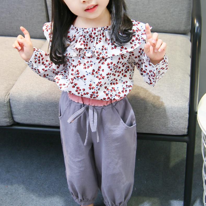 Korean Version Long Sleeve Girls' Spring and Autumn Children's Wear Floral Suit for 0-1-2-3-4 Years Old Infants