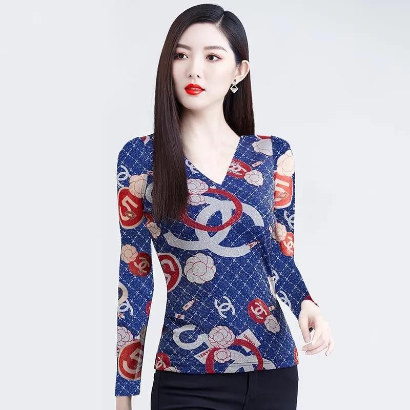 Spring and Autumn Round Neck Women's Long-sleeved T-shirt Printed Loose Top Mother Clothes