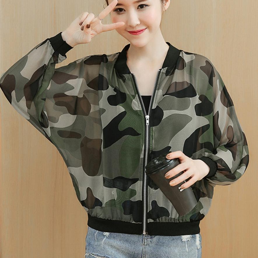Chiffon Jacket Summer Thin Loose Camouflage Long-sleeved Sun Protection Clothing Female Bat Shirt Short Baseball Uniform