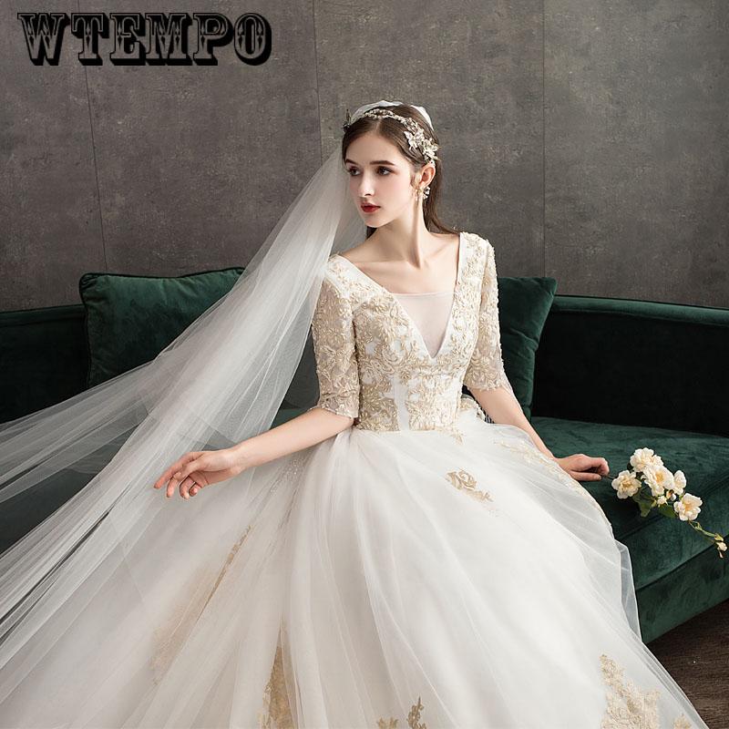 Sexy V Neck Lace tassel Tulle Wedding Dresses vestidos de noiva Vintage Dresses Wedding Bridal