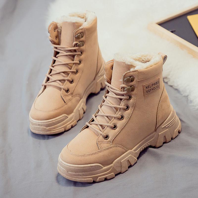 Winter Shoes Female Martin Boots Female British Style High-top All-match Cotton Shoes Plus Velvet Thick Bottom Increase