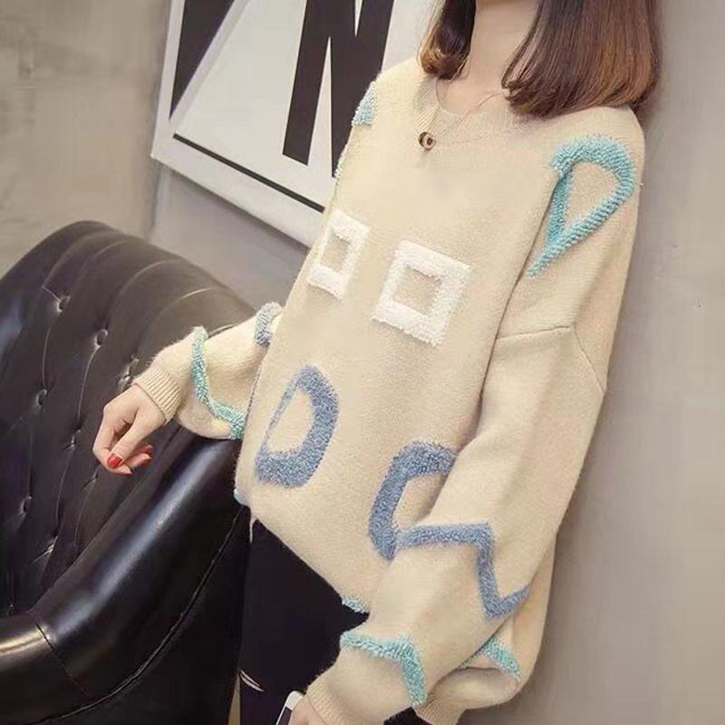 Autumn Winter  Women Fashion Sweater Casual Knitting Sweater Round Neck Pullovers Loose Casual Long Sleeve Sweater