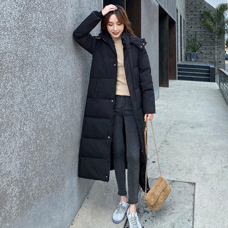 Stand-up Collar Hooded Down Jacket Padded Jacket Women Fall/winter Loose Padded Jacket Women Long Over-the-knee Padded Jacket Straight Slim Coat