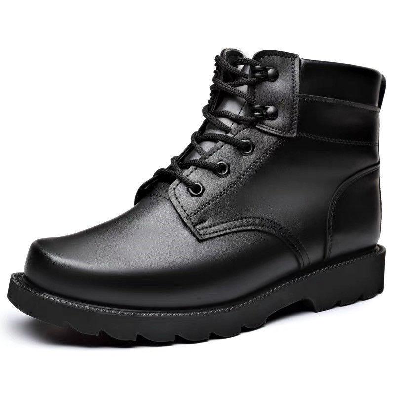 New Faux Leather Boots Winter Cotton Boots for Men and Women Warm Cotton Shoes Combat Boots Non-slip Thick-soled Martin Boots