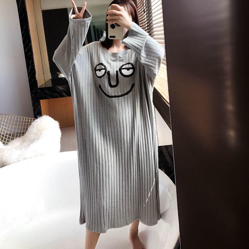 Nightdress Women's Mid-length Cute Cartoon Loose Plus Size Pajamas Long Skirt Home Service Suits Can Be Washed Without Fading