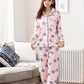 Women's Long Sleeve Floral Printed Pajamas Set Spring Autumn Casual Sleeping Suit Loose Comfortable Home Wear Pants Blouses Two Piece Set