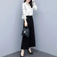 Spring and Summer New Women's Suits Temperament Ladies Chiffon Bell-sleeved Shirts Tops Wide-leg Pants Two-piece Women's
