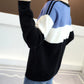 Autumn  Winter Loose Short Sweater Fashion Knit Sweater Color Matching Women's Round Neck Bottoming Shirt Top