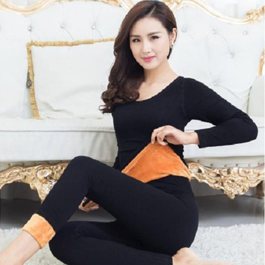 Plus Velvet Thickened Thermal Underwear Ladies Suit Autumn and Winter Body Slimming Body Shaping Underwear High Elasticity