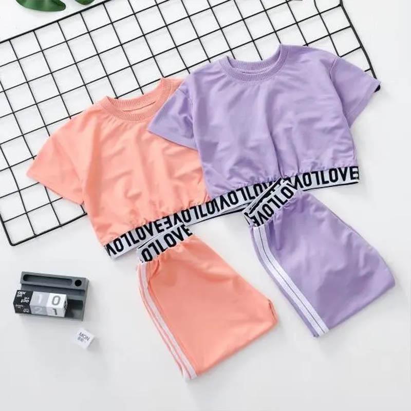 Girls Summer Sportswear Breathable Fashion Short-sleeved + Trousers Sports Suit Children's Dance Costumes Two-piece Set
