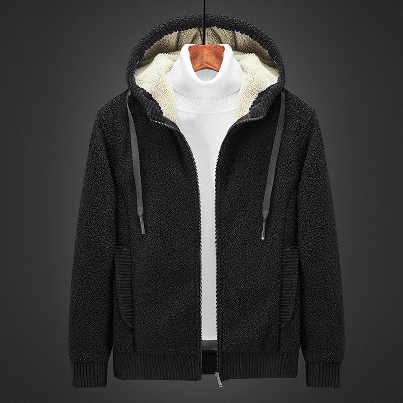 Men's Sweater Autumn and Winter Hooded Loose Plus Velvet Thickening Men's Casual All-match Jacket