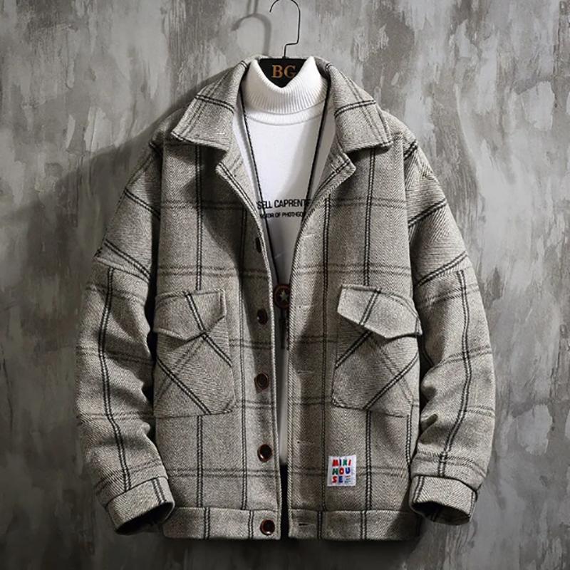 Lamb Wool Jacket Men's Coats Youth Trend Plus Velvet Thick Plaid Autumn Jacket