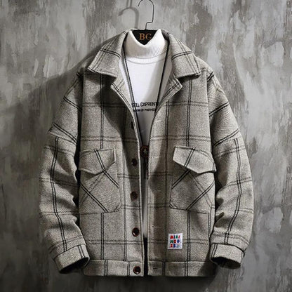 Lamb Wool Jacket Men's Coats Youth Trend Plus Velvet Thick Plaid Autumn Jacket