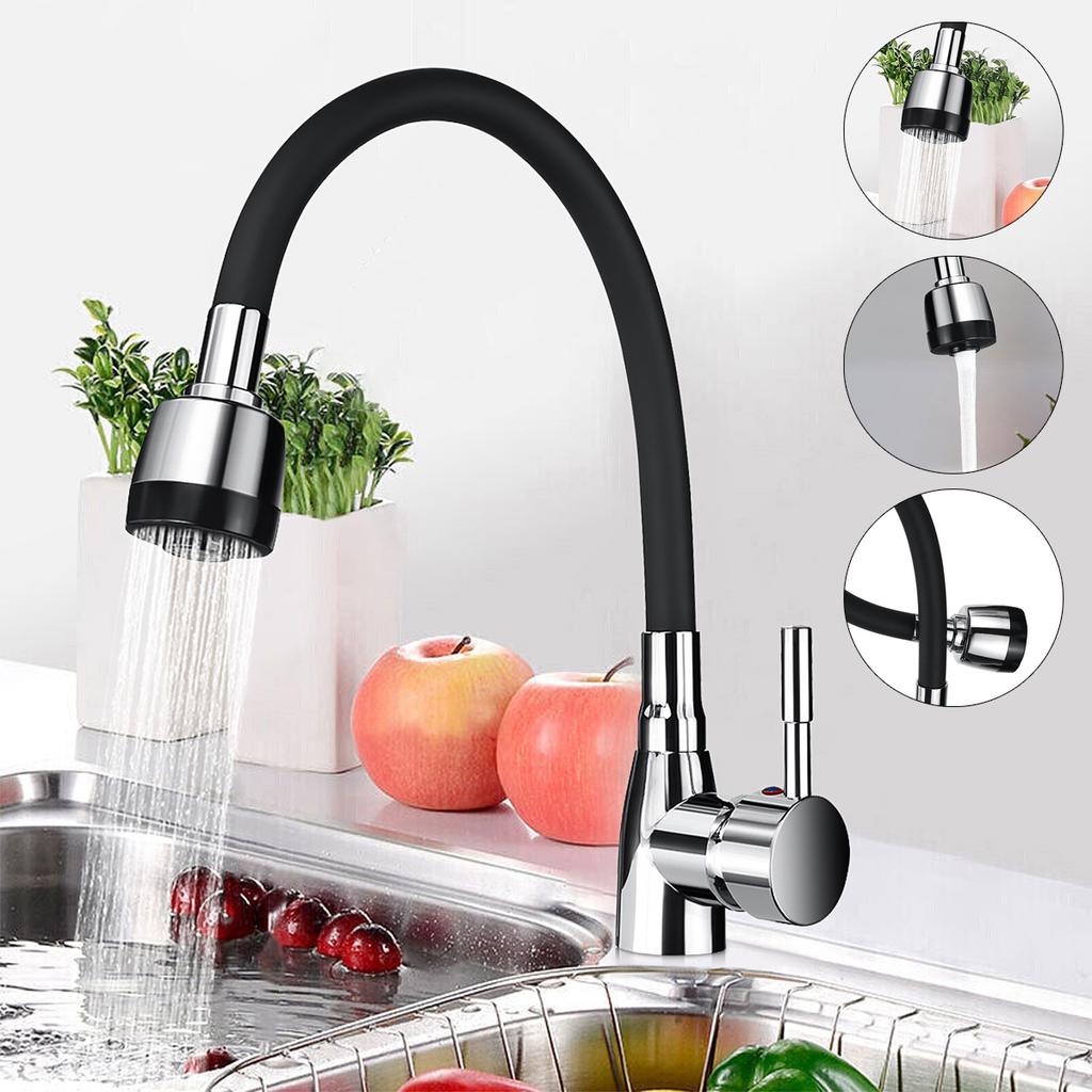 Polished Chrome Black Single Handle Kitchen Basin Faucet 360 Degree Rotating