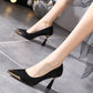 High Heels Metal Pointed Toe Thick Heel Ladies Shoes French Temperament All-match Small Fragrant Shoes