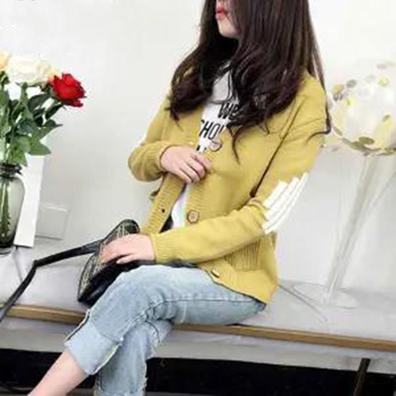 Spring  Autumn V-neck Cardigan Sweater Women Short Knit Small Coat Loose Casual Fashion Students All-match