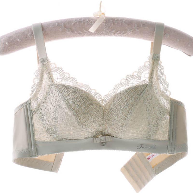 Latex Hole Cup Thin Underwear Sexy Lace Diamond Decoration No Steel Ring Breast Top Support Gather Breathable Rear Four-row Buckle Adjustable Bra