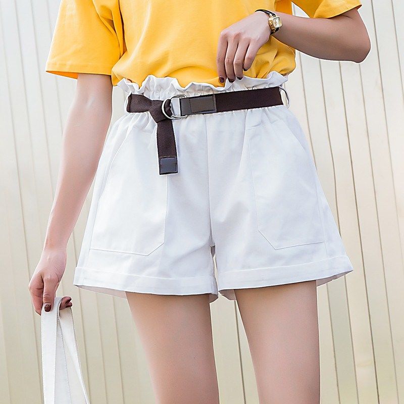 WTEMPO Women Ruffled Waist Suit Trousers Shorts Spring and Summer Casual Loose A-line Wide-leg Pants