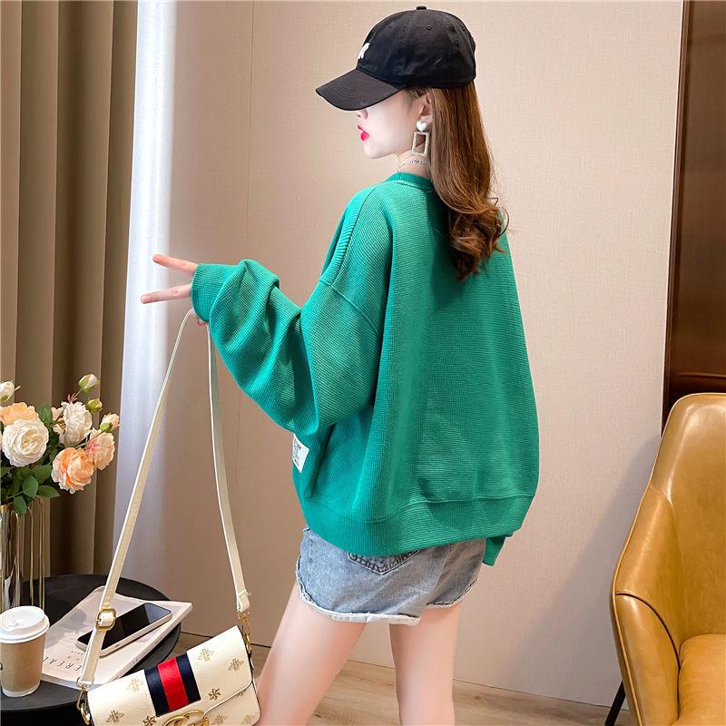 Women's Spring and Autumn Korean Style Waffle Sweater Loose Design Long Sleeve Short Large Size Top