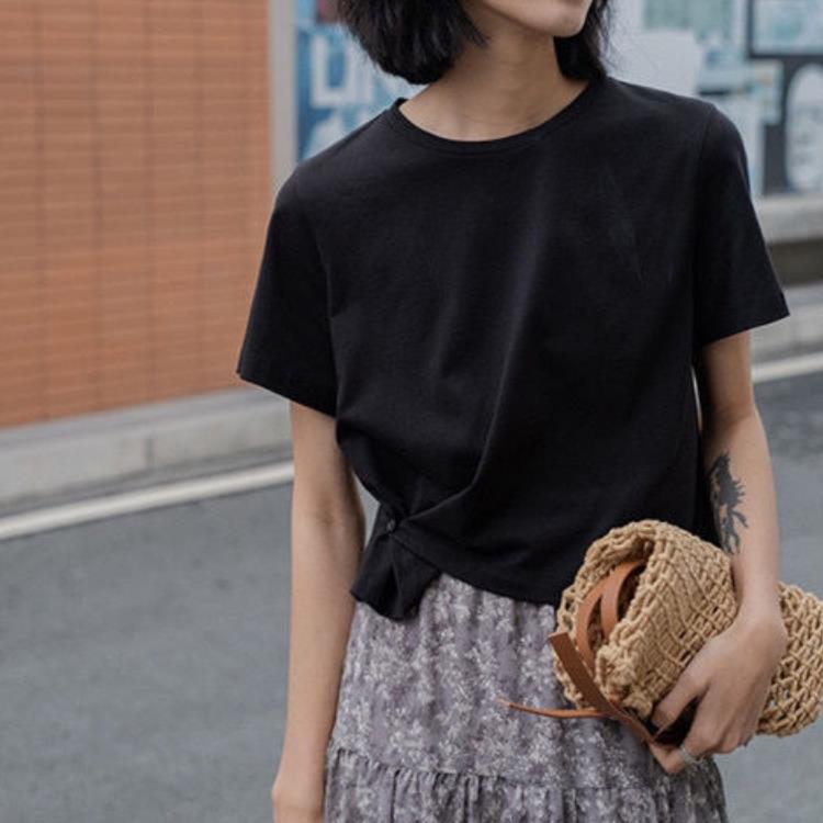 Women Ladies Summer Personality Tops button Irregular Loose Short Sleeve Short T-shirt Blouse