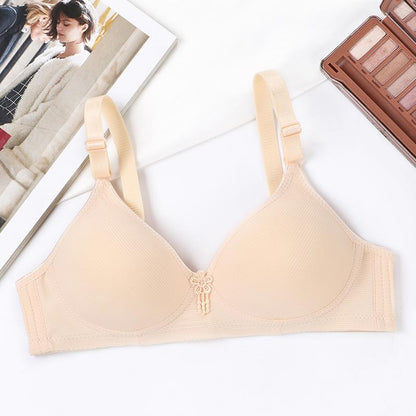 Women Simple No Steel Ring Thin Section Side Gathering Breathable Sweat-absorbing Adjustable Glossy Solid Color Back Three-Row Bra