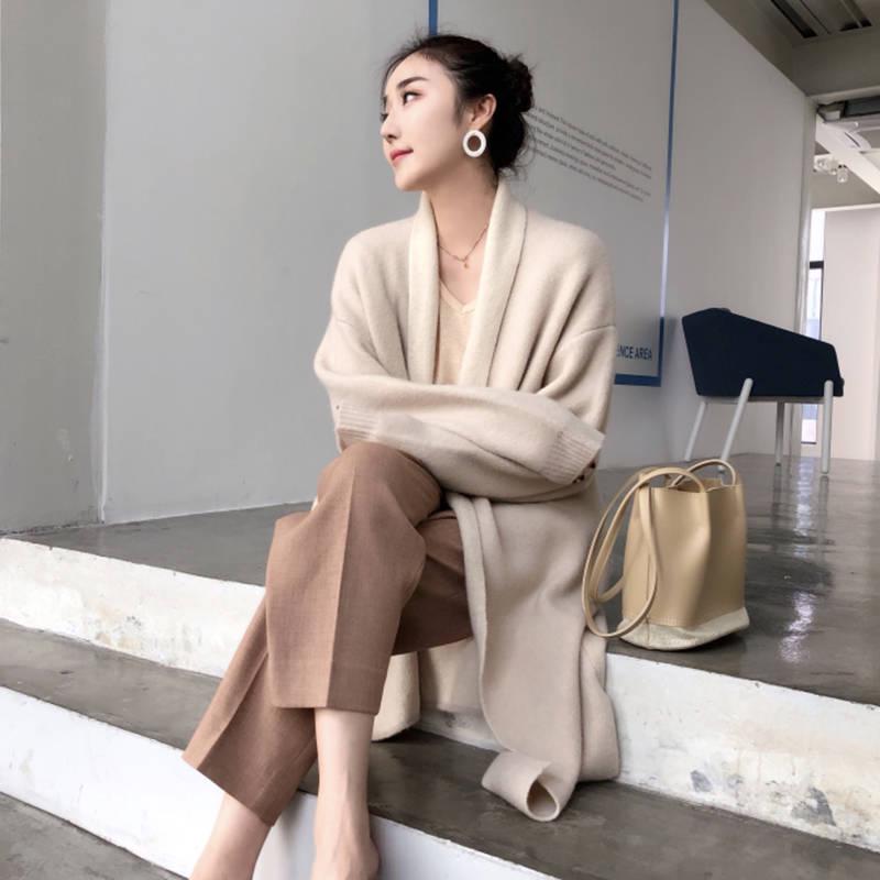 Autumn and winter new loose lapel sweater jacket female long section knit net red warm jacket