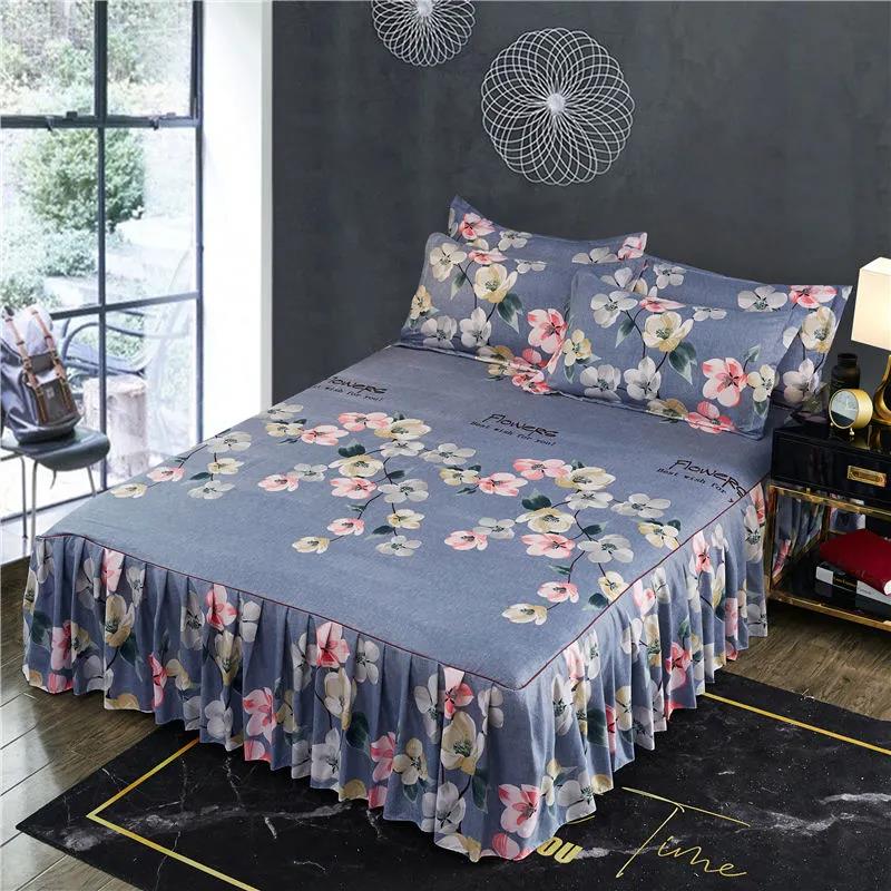 Non-slip Bedspread Korean Wedding Bed Cover Bed Sheet Dustproof Simmons Protective Cover Thickened Twill Sanding Bed Skirt