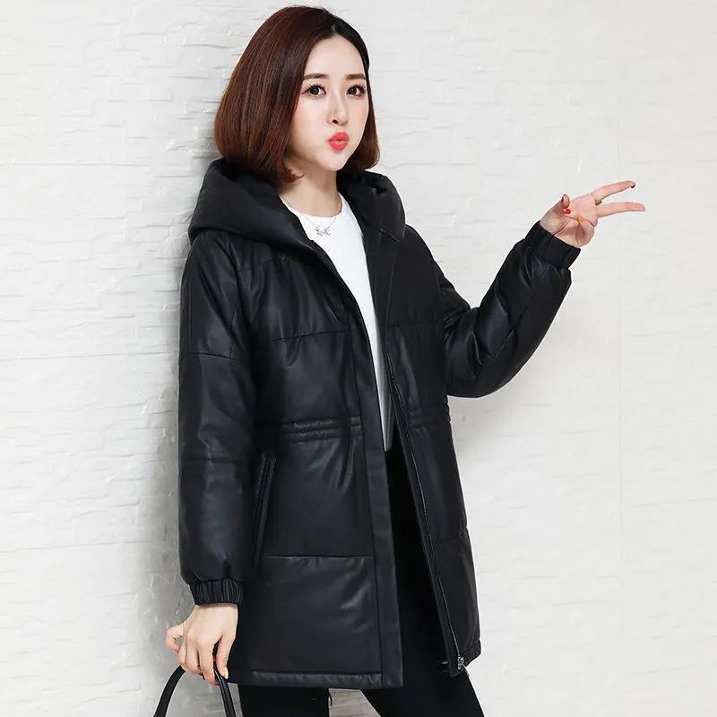 Women's Fashion Fall Winter Jacket Loose Hooded Leather Jacket Jacket Motorcycle Jacket