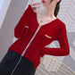 Early Autumn V-neck Knitwear Women's Long-sleeved Loose Thin Top All-match Base Sweater Outer Wear
