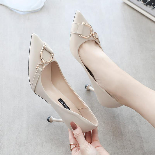 Soft Leather High-heeled Shoes Female Students Stiletto Spring  Autumn Fashion All-match 5cm Single Shoes Women
