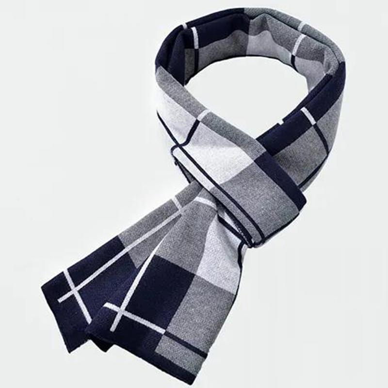 Winter Knitted Scarf Men Double-sided Thick Warm Printing Scarf Long Business Scarf