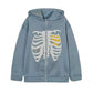 Zipper Harajuku Korean Loose Skull Printed Gothic Long Sleeve Hooded Jacket Solid Color Retro Shirt Student Unisex Top