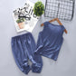 Children's Vest Suit Ice Silk Cotton Silk Boys and Girls Sleeveless T-shirt Casual Pants Two-piece Baby Summer Clothes