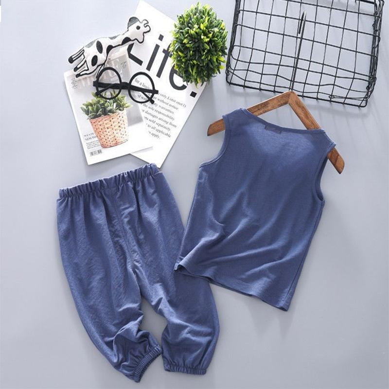 Children's Vest Suit Ice Silk Cotton Silk Boys and Girls Sleeveless T-shirt Casual Pants Two-piece Baby Summer Clothes