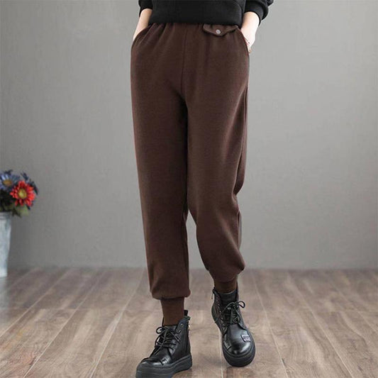 Fleece Harem Pants Women's Autumn and Winter Sweat Pants Elastic Waist Loose Thin Literary Thickening Casual Sports Long Pants