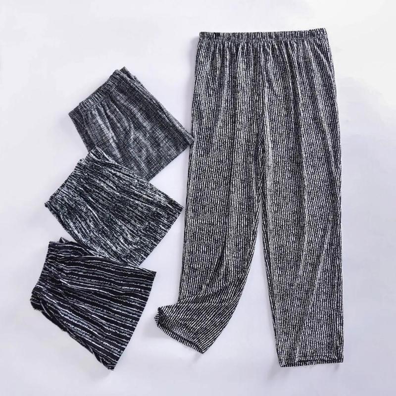 Summer Thin Section Cold Silk Middle-aged and Elderly Pants Women Casual Pants Women High Waist Loose Elastic Large Size Pants